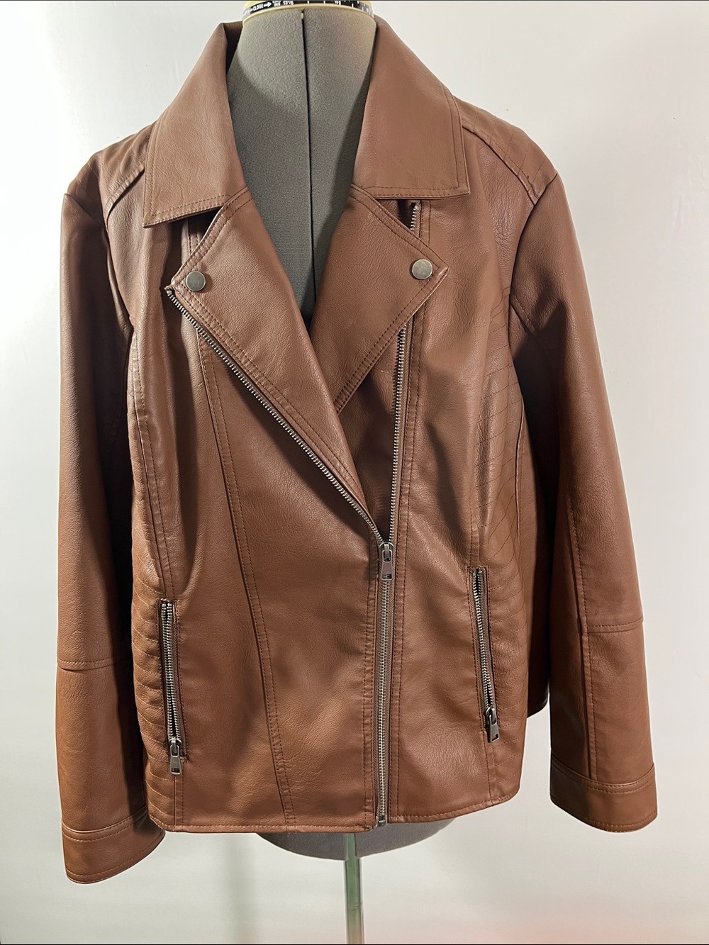 Women's Brown  Faux Leather Moto Jacket Size 18/20W
